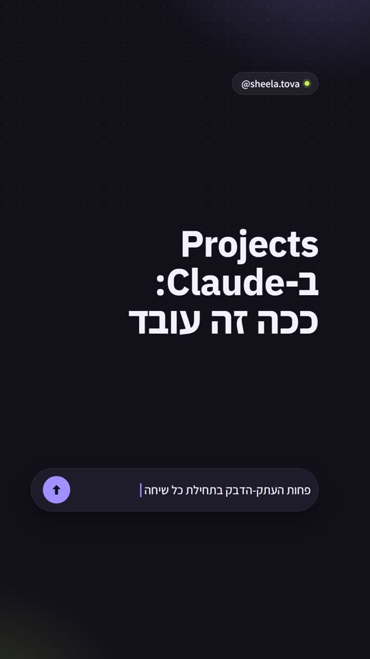 שקופית פתיחה של @sheela.tova, Projects ב-Claude, ככה זה עובד